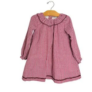 Edgehill Collection Girls Red Gingham Ric Rac Ruffle Collar Dress 4T Long Sleeve